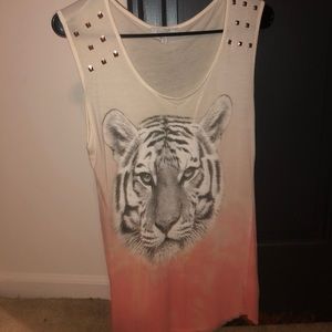 Tie dye white to coral tiger tank